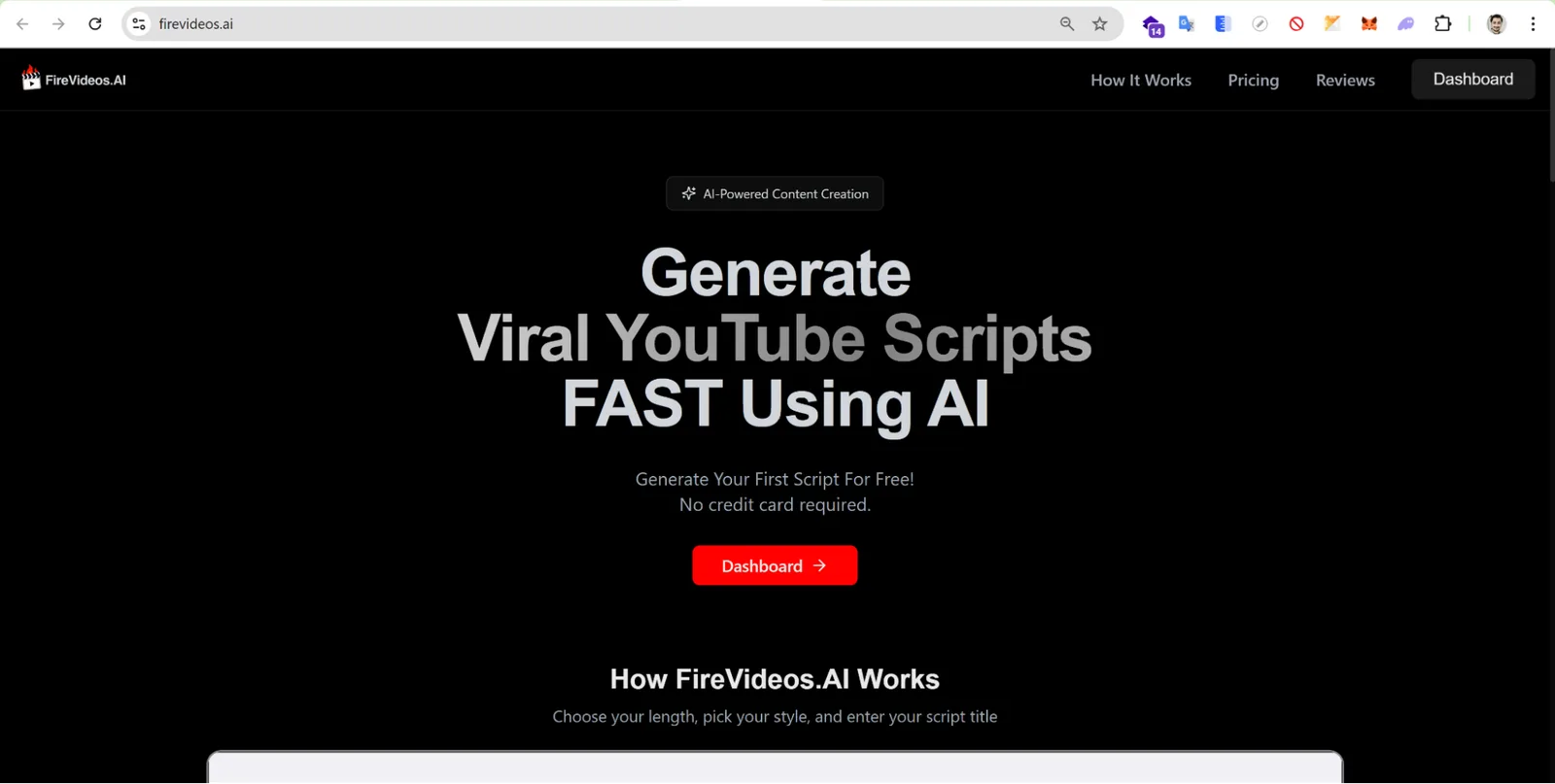 FireVideos.AI Script Generator — product screenshot